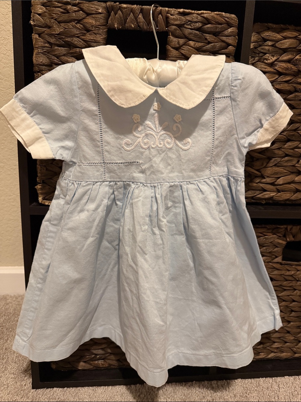 The Oaks Apparel Co. Classic Peter Pan Collar Dress in Light Blue 2T